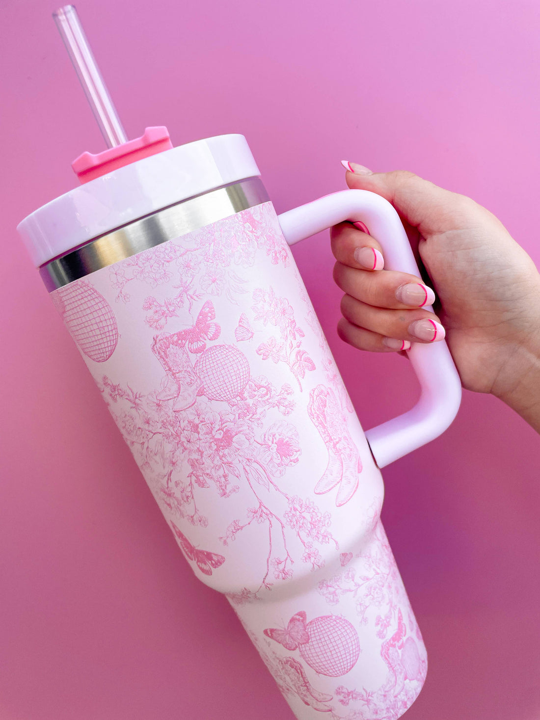 Rock Paper Scissors - Pink Disco Cowgirl Toile 40oz Tumbler