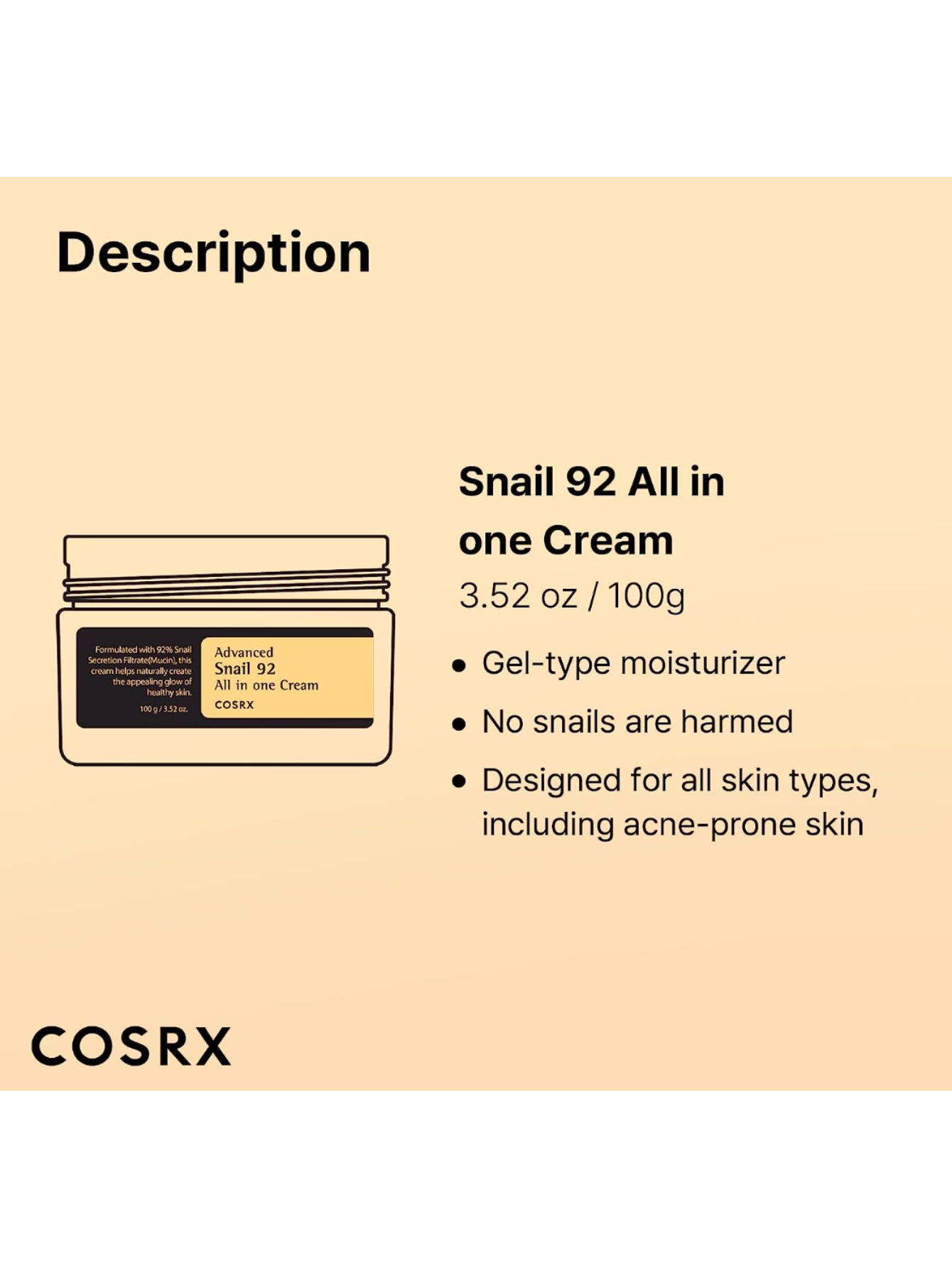 COSRX Advanced Snail 92 All in one Cream Moisturizer