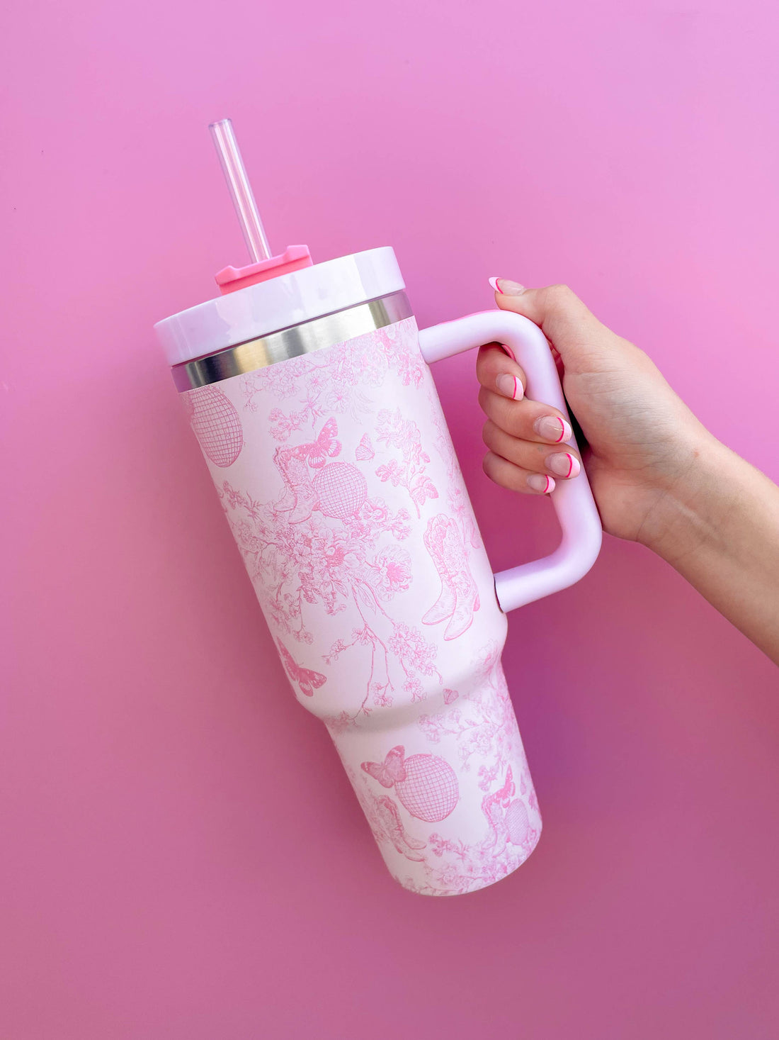 Rock Paper Scissors - Pink Disco Cowgirl Toile 40oz Tumbler