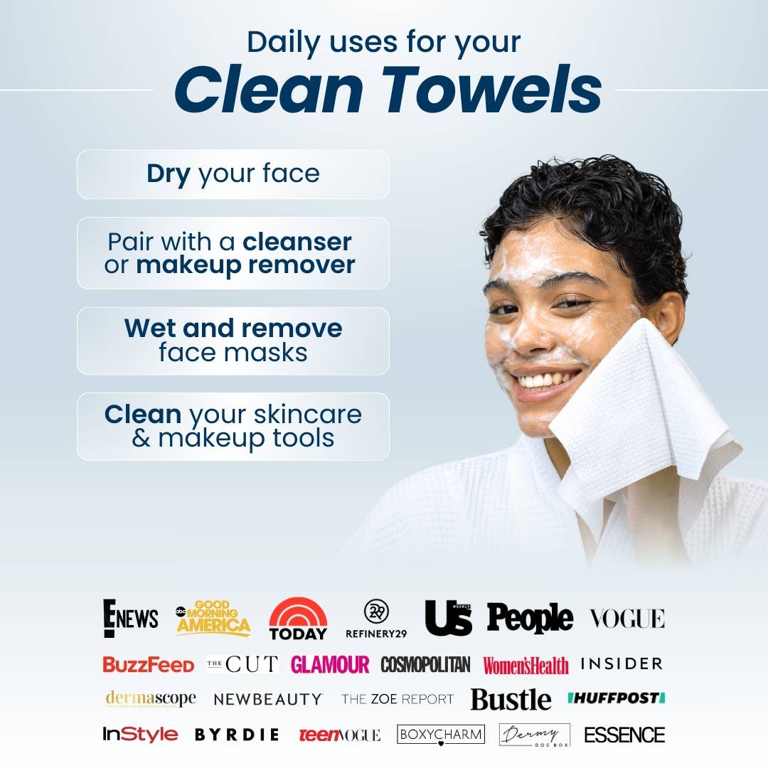 Clean Skin Club - Clean Towels XL Travel, Disposable Face Towels, 10 Count