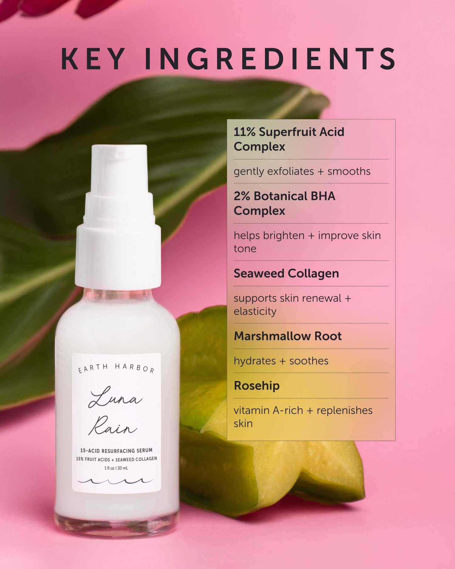 Earth Harbor Naturals - LUNA RAIN 15-Acid Resurfacing Serum: 13% Fruit Acids