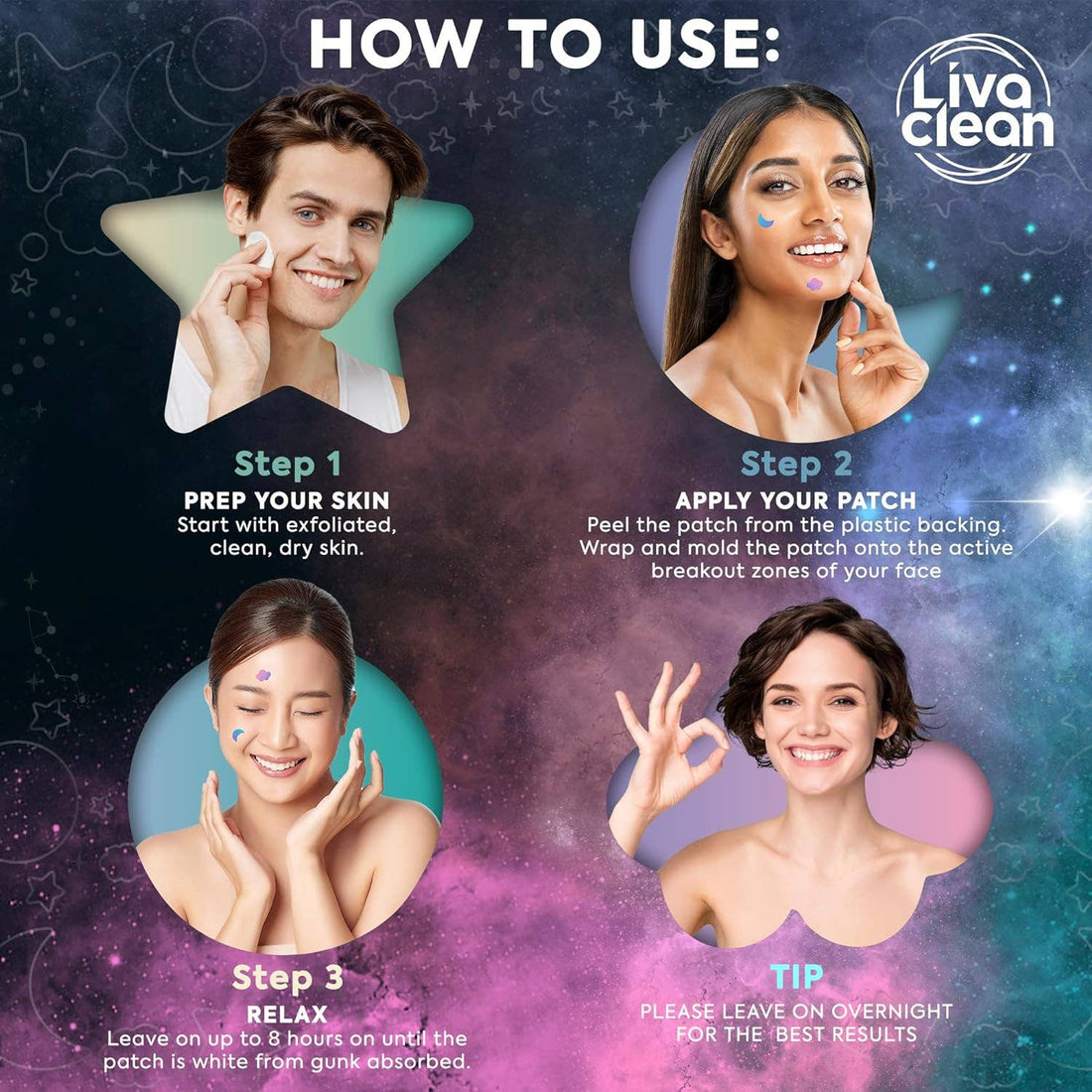 Livaclean - 240 CT Holographic Superstars - Space Edition w/Salicylic Acid &amp; Tea Tree Oil