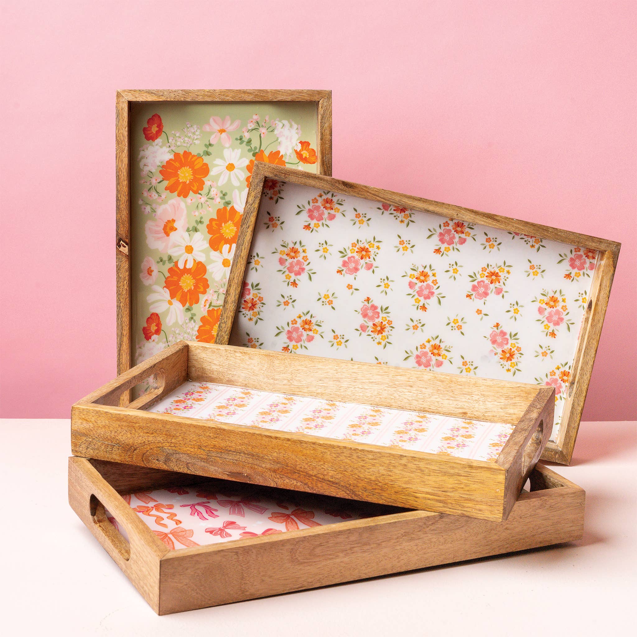 Rectangle Wood Enamel Tray-Blushing Bows