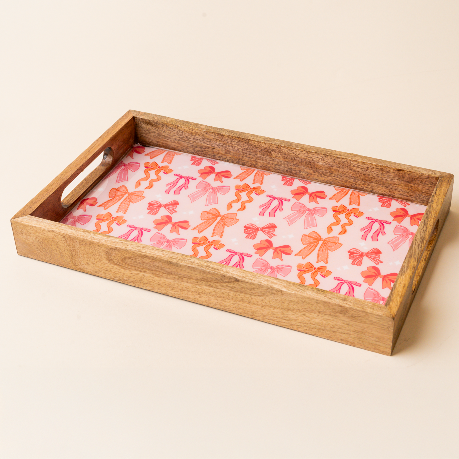Rectangle Wood Enamel Tray-Blushing Bows